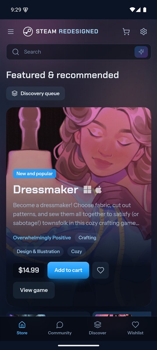 The Steam Redesigned Android app on a Pixel phone